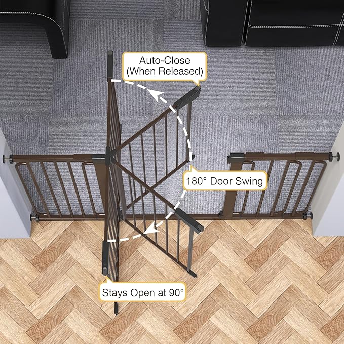 Cumbor 29.7-57" Extra Wide Baby Gate for Stairs, Mom's Choice Awards Winner-Dog Gate for Doorways, Pressure Mounted Walk Through Safety Child Gate for Kids Toddler, Tall Pet Puppy Fence Gate, Brown