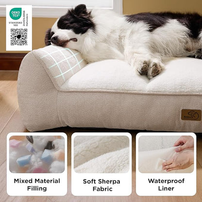 Bedsure SupportMax™ Orthopedic Dog Beds Large Sized Dog - As Seen on TV Extra Thick Supportive Large Dogs Bed with Waterproof Washable Cover, L Plus Comfort Pet Sofa with Soft Sherpa, Beige, 38"