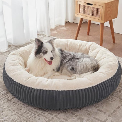 45 inches Donut Dog Bed for Extra Large Dogs,Calming Round Pet Bed with Removable Cover, Washable Milk Plush Faux Fur, Fits Pets up to 100 lbs(Charcoal,XL)