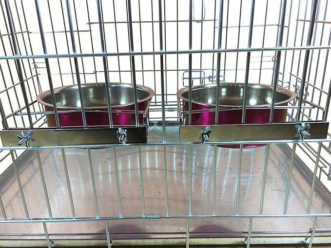 Ellie-Bo Pair of Dog Bowls for Crates, Cages or Pens and 3 Sizes (2.0Ltr Large, Pink)