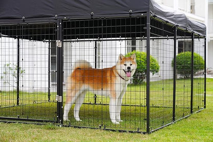 Petony 354" x 118" Large Outdoor Dog Enclosure,Heavy Duty Dog Cage with Roof,Galvanized Steel Dog Kennel Fence with Double Safety Locks
