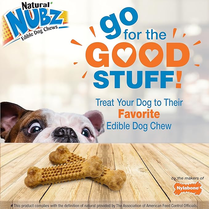 Nylabone Nubz Wild Natural Dog Chew Treats for Small Dogs, Long Lasting Dog Chew Bones Made in USA, Bison Flavor, for Dogs Up to 25 lbs. (4 Count)