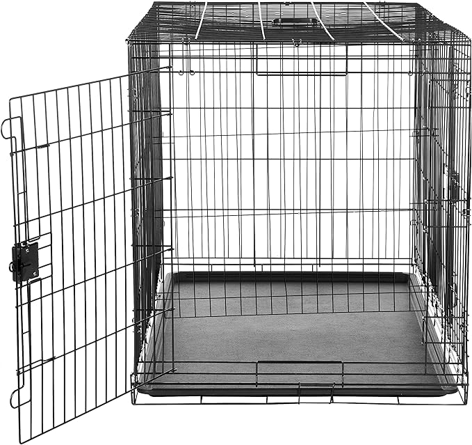 Amazon Basics Portable Metal Wire Dog Crate for Large Dogs, Double Door with Removable Tray, Divider Panel, Easy to Assemble, 48" x 30" x 32.5", Black