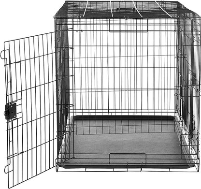 Amazon Basics Portable Metal Wire Dog Crate for Large Dogs, Double Door with Removable Tray, Divider Panel, Easy to Assemble, 48" x 30" x 32.5", Black