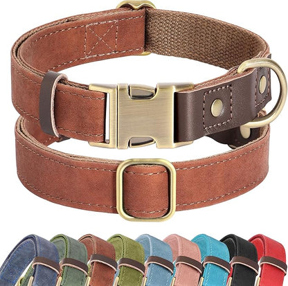 Didog Soft PU Leather Dog Collar for Large Dogs,Classic Adjustable Wide Dog Collars with Quick Release Metal Buckle,Easy Clean and Comfortable,Reddish Brown,XL Neck 20-27", Width 1¼"
