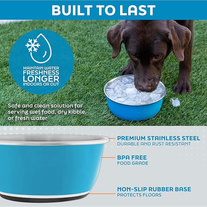 Master Pet Supply Stainless Steel Dog Bowls Set of 2 (16 Oz Each) with Non-Slip Rubber Base - Navy Blue - Basic Dog Food Bowl Water & Food Bowls for Small Medium Large Dogs & Cats, Metal Dish