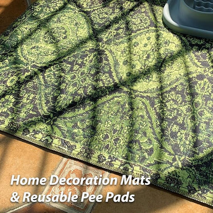 nunubaby 4PACK Washable Pee Pads for Dogs, Stylish, Non-Slip and Leak-Proof Pee Pads. Reusable Potty Pads for Dogs for Crates and Floors.(Green/Multi, 24" x36" )