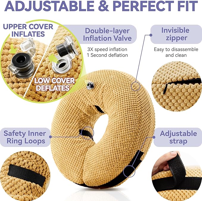 Loflaze Inflatable Dog Cone Collar - Dog Neck Donut Cone Collar Alternative After Surgery - Soft Cone for Large Medium Small Dogs Cats - Alternative Recovery E Collar (Yello, M)