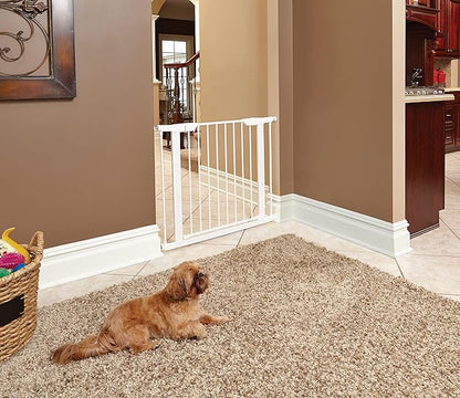 MidWest Homes for Pets 29-Inch High Walk-Thru Pressure Mounted Steel Dog Gate, Expands to 38 Inches Wide, Includes 3-inch Extensions, White