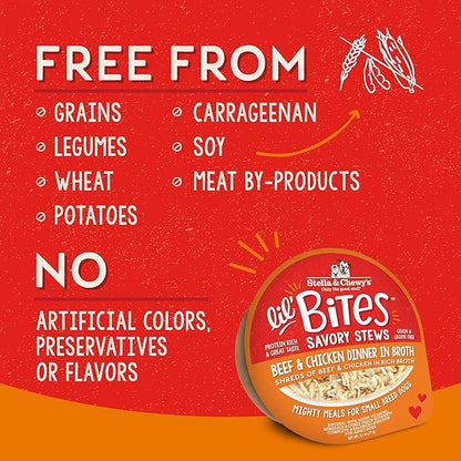 Stella & Chewy's Lil Bites Savory Stews for Small Breeds Beef & Chicken Dinner in Broth,2.7 oz. Cups,(Pack of 24)
