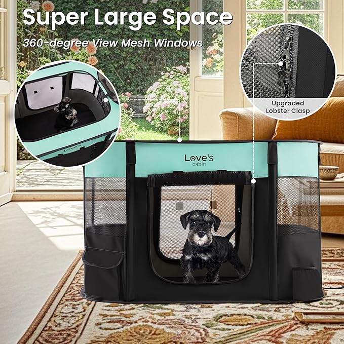 Love's Cabin Medium Dog Tent Crate, Portable Foldable Pop Up Dog Kennel Playpen with Carrying Case (Green)