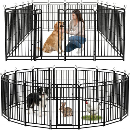 Dog Playpen Outdoor 16 Panels 47'' Rustproof Metal Dog Fence with Gate Small Medium Portable Large Dog Play Pen 36FT 141 Sq.ft for RV Camping, Trips, Play Yard