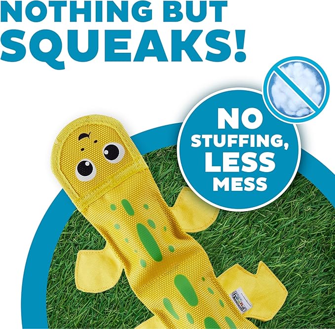 Outward Hound Fire Biterz Yellow Lizard Plush Firehose Material Interactive Dog Toy, Large