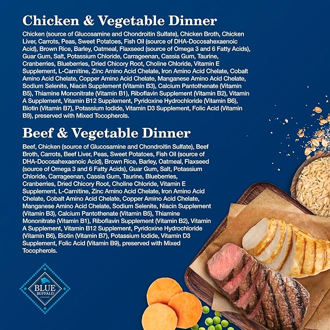 Blue Buffalo Homestyle Recipe Senior Wet Dog Food, Made with Natural Ingredients, Beef Dinner and Chicken Dinner, Variety Pack, (12.5-oz Cans, 3 of Each Flavor)