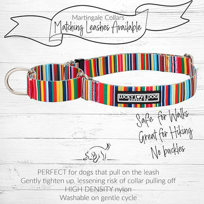 Lucky Love Dog Martingale Dog Collar - Adjustable, No-Slip, Durable, & Soft Webbing Collar for Male and Female Dogs Ideal for Training & Walking - Hippie, Medium
