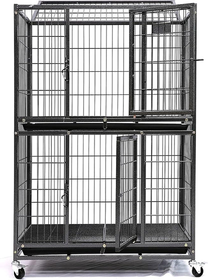 Homey Pet 31 Inch Two Tiers Heavy Duty Dog Crate Cage Kennel with Four Lockable Wheels, Removable Tray, Escape Proof Wire Drop Dog Crates for Small Dogs
