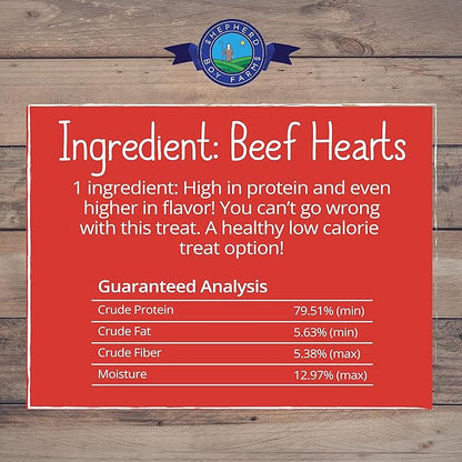 Shepherd Boy Farms Freeze Dried Dog and Cat Treats, Beef Heart, All Natural Single Ingredient Freeze-Dried Dog Treat & Snacks, Made in USA, High Protein, Essential Nutrition of Raw Food, 3oz