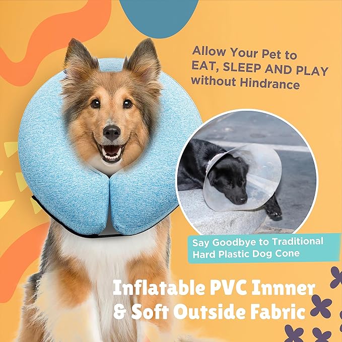 Big Ant Protective Inflatable Collar for Dogs and Cats, Soft Cone for Dogs After Surgery, Dog Neck Donut Collar, Dog Cone Collar Soft Pet Recovery Collar Does Not Block Vision E-Collar (Small, Blue)