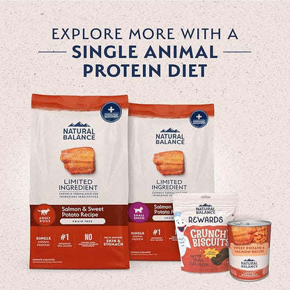 Natural Balance Limited Ingredient Adult Grain-Free Dry Dog Food, Salmon & Sweet Potato Recipe, Single Protein, Sensitive Stomach & Skin Support that is Vet Recommended, 24lb (Pk of 1)