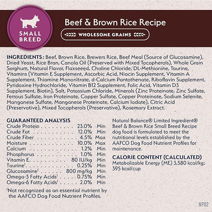 Natural Balance Limited Ingredient Small-Breed Adult Dry Dog Food with Healthy Grains, Beef & Brown Rice, 12 Pound (Pack of 1)