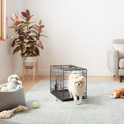 Amazon Basics Portable, Foldable Metal Wire Dog Crate with Removable Tray, Double Door, Divider Panel, Easy to Assemble, 22 x 13 x 16 in, Black