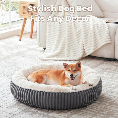33 inches Donut Dog Bed for Medium Large Dogs,Calming Round Pet Bed with Removable Cover,Washable Milk Plush Faux Fur, Fits up to 50 lbs Pets(Charcoal,M Plus)