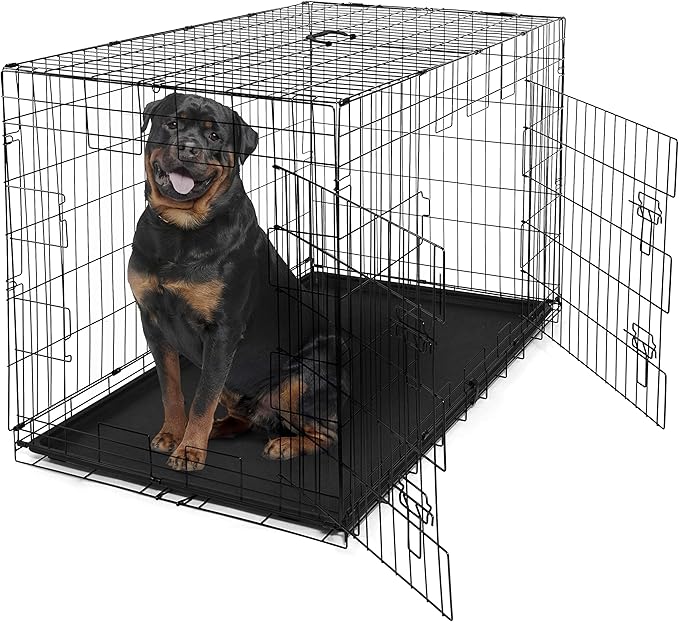 CAPHAUS Foldable Dog Crate Wire Metal Kennel w/Leak-Proof Pan & Protecting Feet & Divider Panel, Small, Medium & Large Indoor Cage, 48” w/Single or Double Doors