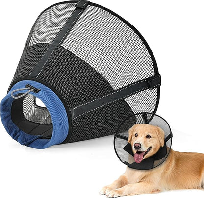 Dog Cone Collar to Stop Licking: Soft Mesh Recovery Collar After Surgery with Detachable Pad, Elizabeth Cone Alternative for Large Medium, Small Dogs, Normal Eating and Drinking (XS,Black and Blue)