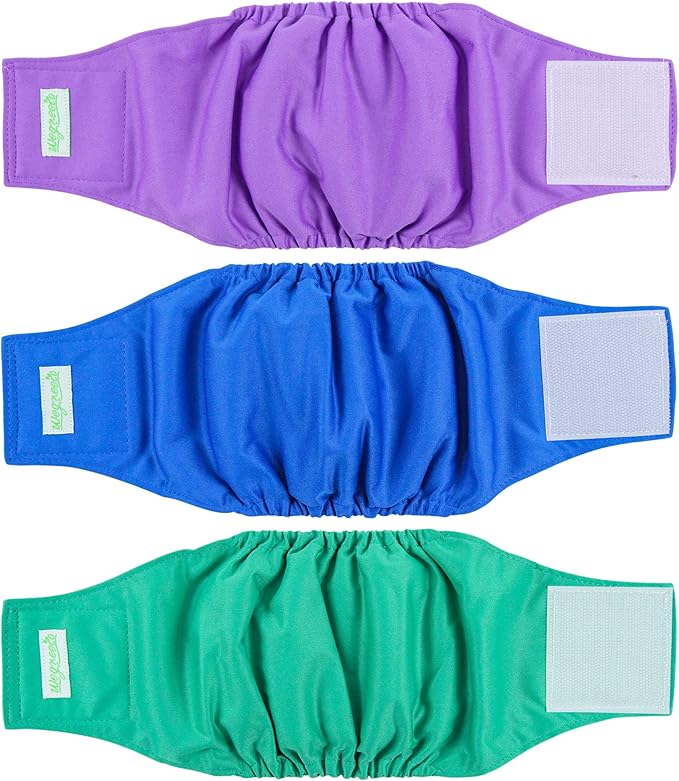 wegreeco Washable Dog Diapers - Washable Male Dog Belly Wrap - Pack of 3 - (Blue,Green,Purple,X-Large)