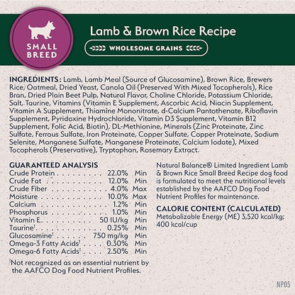 Natural Balance Limited Ingredient Small-Breed Adult Dry Dog Food with Healthy Grains, Lamb & Brown Rice Recipe, 12 Pound (Pack of 1)