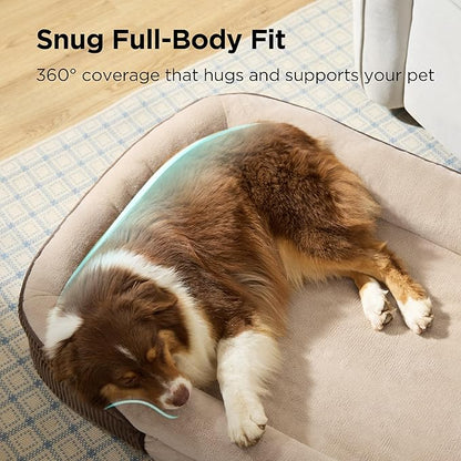 Bedsure L Plus Orthopedic Dog Beds Large Sized Dog - 360° Oval Bolster Large Dogs Bed for Senior Dogs with Waterproof Washable Cover, Big Comfort Pet Sofa Couch with Ultra-Soft Fleece, Brown, 38"