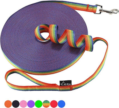 Hi Kiss Dog/Puppy Obedience Recall Training Agility Lead - 15ft 20ft 30ft 50ft 100ft Training Leash - Great for Training, Play, Camping, or Backyard (30 Feet, Rainbow)