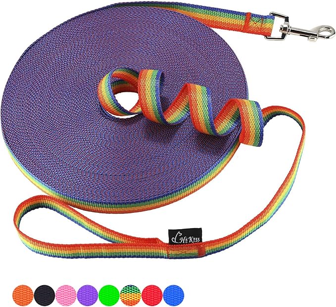 Hi Kiss Dog/Puppy Obedience Recall Training Agility Lead - 15ft 20ft 30ft 50ft 100ft Training Leash - Great for Training, Play, Camping, or Backyard (100 Feet, Rainbow)