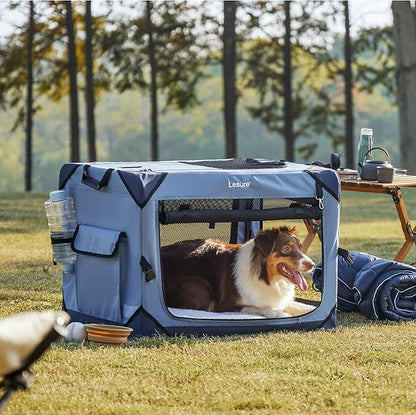 Lesure Collapsible Dog Crate - Portable Travel Kennel for Medium Dog, 4-Door Pet Crate with Mesh Windows, Indoor & Outdoor, Blue