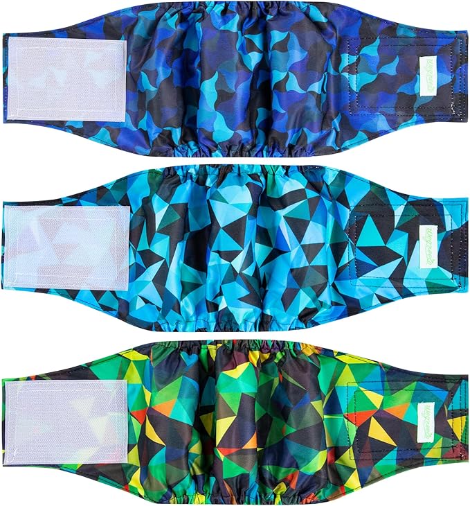 wegreeco Washable Male Dog Belly Band (Stylish Pattern)- Pack of 3 - Male Dog Belly Wrap, Dog Diapers Male (Abstract Geometrical Blue, XX-Large)