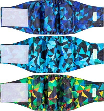 wegreeco Washable Male Dog Belly Band (Stylish Pattern)- Pack of 3 - Male Dog Belly Wrap, Dog Diapers Male (Abstract Geometrical Blue, X-Small)