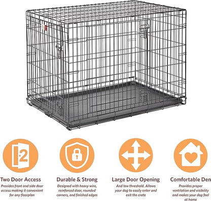 MidWest Homes for Pets 42-Inch LifeStages Crate for Large Breeds, 71-90 lbs, Double Door Folding Dog Crate with Divider Panel, Leak-Proof Tray & Secure Latch, Heavy-Duty & Easy to Assemble