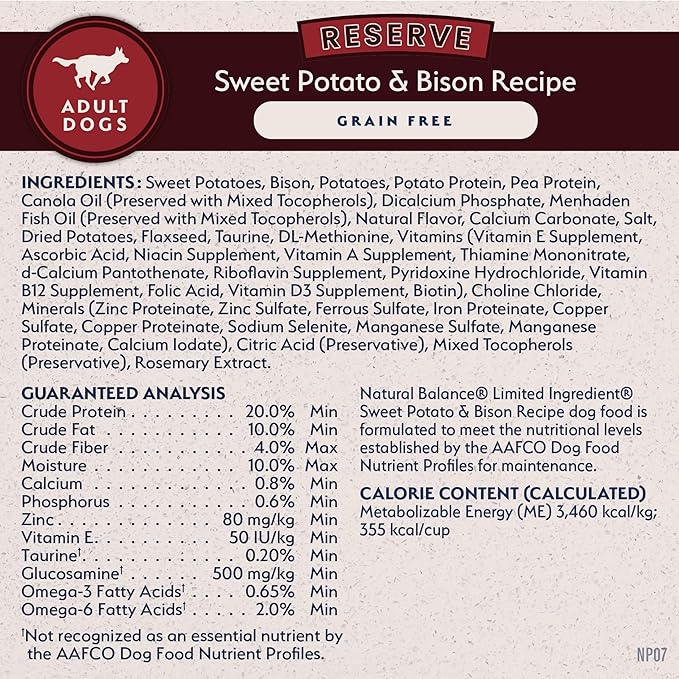 Natural Balance Limited Ingredient Reserve Grain Free Sweet Potato & Bison Dry Dog Food for Adults, Sensitive Stomach, 12 lb (Pack of 1)