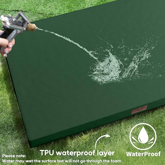 Outdoor Large Washable Dog Bed, Orthopedic Egg Crate Foam Dog Crate Mat for Large Dogs with Removable Oxford Cooling Cover, Dark Green