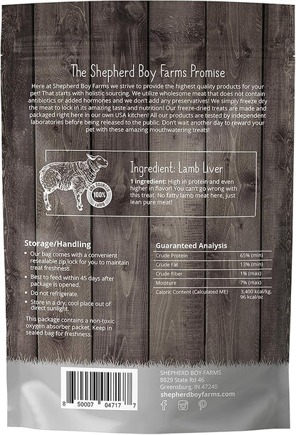 Shepherd Boy Farms Freeze Dried Dog and Cat Treats, Lamb Liver, All Natural Single Ingredient Freeze-Dried Dog Treat & Snacks, Made in USA, High Protein, Essential Nutrition of Raw Food, 3oz