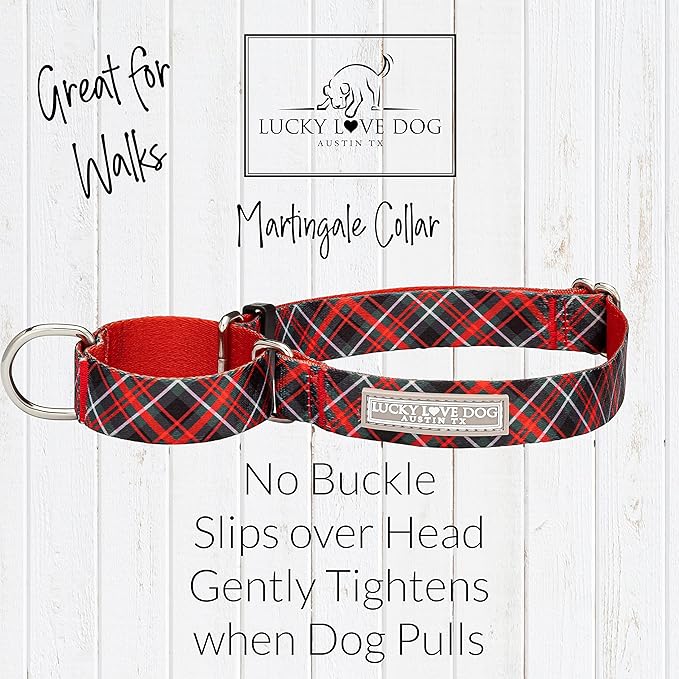 Lucky Love Dog Martingale Dog Collar - Adjustable, No-Slip, Durable, & Soft Webbing Collar for Male and Female Dogs Ideal for Training & Walking - Heywood, Medium
