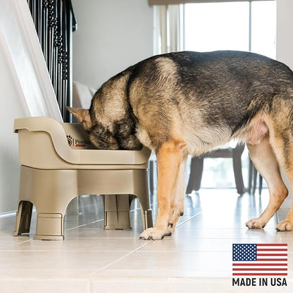 Neater Feeder Deluxe Mess-Proof Elevated Dog Bowls for Large Dogs (40+ lbs), 2 Height Adjustable (14.5” & 17.5”) No-Spill Raised Dog Bowl Stand, Stainless Steel Food Bowl Set, Made in USA, Cappuccino