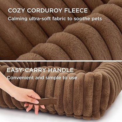 Bedsure ComfyFleece™ Cute Dog Bed for Large Dogs - Washable Furry Puppy Beds, Rectangle Orthopedic Corduroy Fleece Pet Beds with Removable Zipper Cover, 36x27x8inches, Camel Brown
