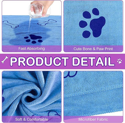 Chumia 8 Pcs Dog Towels for Drying Dogs Cats Pet Towels Bulk Puppy Microfiber Fast Drying Paw Bath Bathing Supplies Absorbent for Medium Pets(40 x 24 Inch,Dog Paw and Bone,Classic Color)