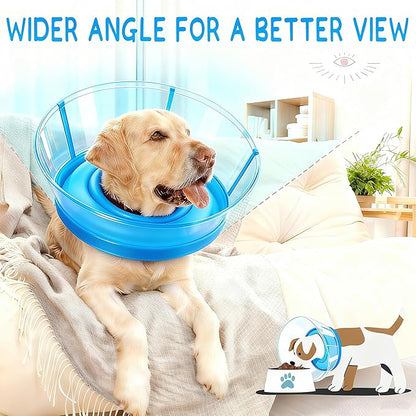 2-in-1 Soft Inflatable Dog Cone Collar Alternative with Enhanced Anti-Licking Guard Shield, Dog Collar After Surgery, Adjustable Recovery Cones for Large Medium Small Dogs and Cats(Blue, M)