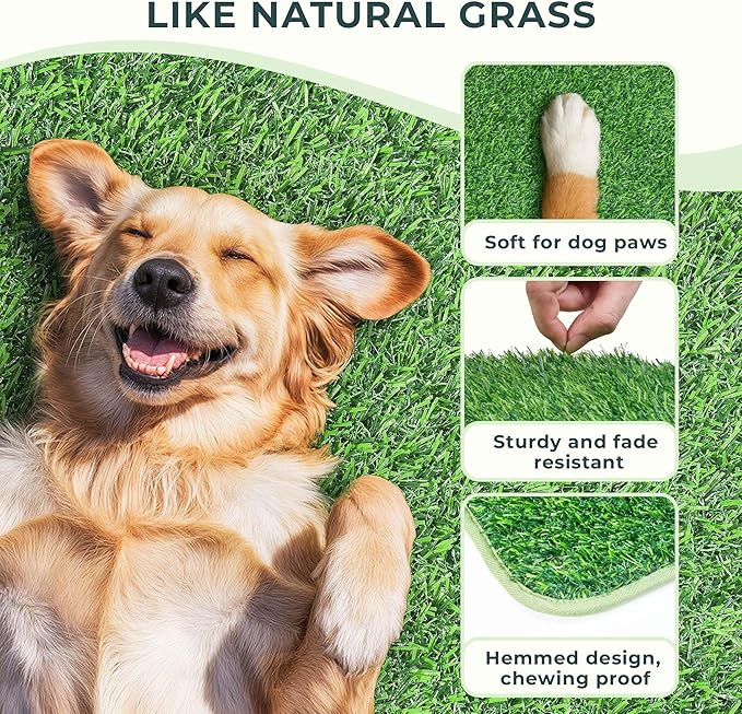 BurgeonNest Dog Grass Pad with Tray 45"x32", Includes Reusable Artificial Turf for Dog Litter Box, Ultra-Absorbent Washable Pee Pad & EVA Material Tray for Balcony, Apartment & Indoor/Outdoor Use