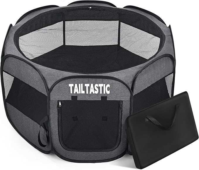 Portable Pet Playpen for Medium Dogs & Cats, Foldable Puppy Safety Pen with Removable Zipper Top, Breathable Mesh Dog Delivery Room, Indoor Isolation Cage for Pets (Dark Grey, Medium)