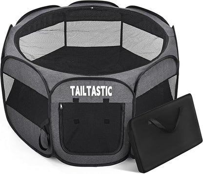 Portable Pet Playpen for Small Dogs & Cats, Foldable Puppy Safety Pen with Removable Zipper Top, Breathable Mesh Dog Delivery Room, Indoor Isolation Cage for Kittens/Rabbits (Dark Grey, Small)