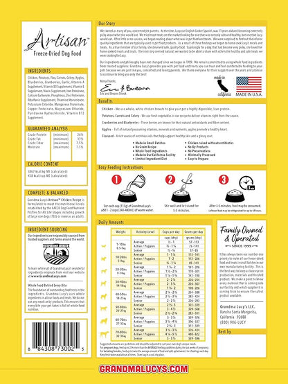 Grandma Lucy's Artisan Dog Food, Grain Free and Freeze-Dried - Artisan Chicken, 3Lb Bag