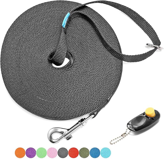 BAAPET 15/20/30/50/100 ft Long Dog Training Leash with Clickers for Small, Medium and Large Dogs or Cats (50 Feet, Black)